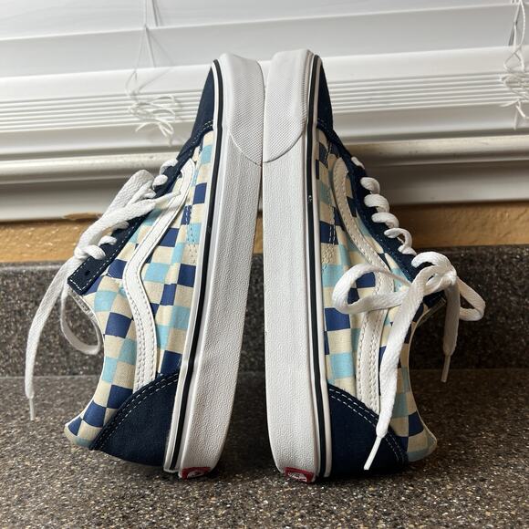 VANS Old Skool Blue Check Suede Canvas Skate Shoes Womens Sz 8.5 Low Top Lace Up - Picture 5 of 11